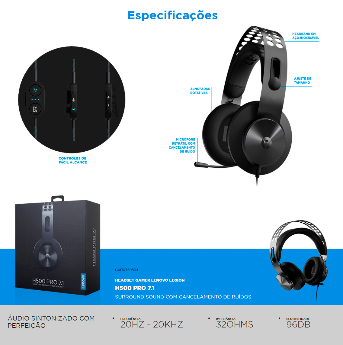 Headset Gamer Lenovo Legion H500 Pro 7.1 Surround Sound
